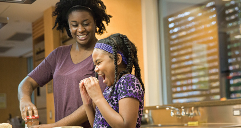 Mom and Daughter eating
