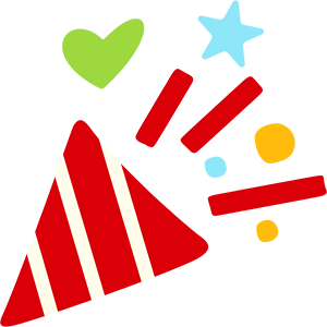 Party hat surrounded by confetti shapes